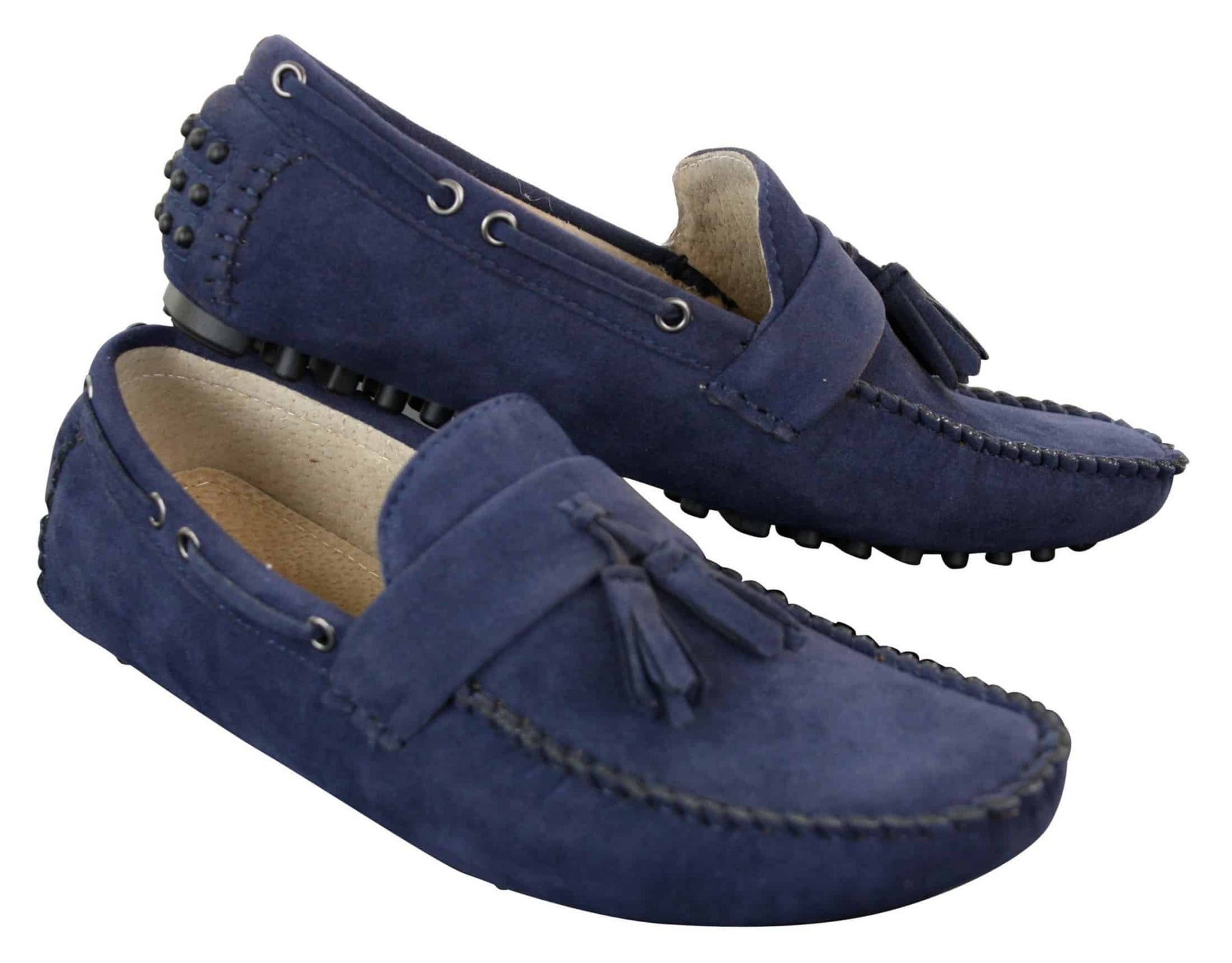 Herr Mocka Brun Marinblå Tofs Loafers Körskor Mockasiner Slip On Läder