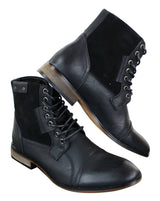 Galax GLX3516 Herr Retro Vintage Urban Ankelstövlar Smal Läder Mocka Snörning Smart Casual