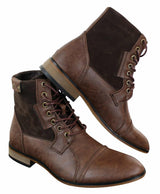 Galax GLX3516 Herr Retro Vintage Urban Ankelstövlar Smal Läder Mocka Snörning Smart Casual