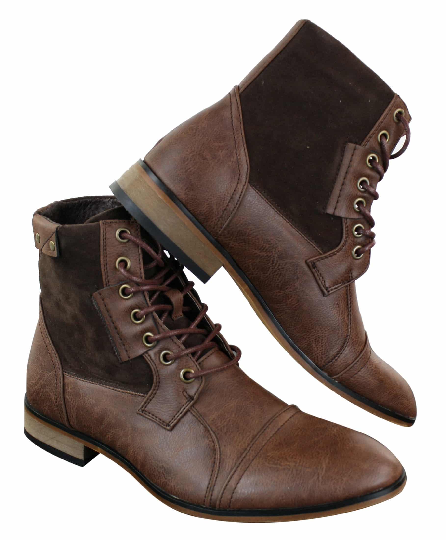 Galax GLX3516 Herr Retro Vintage Urban Ankelstövlar Smal Läder Mocka Snörning Smart Casual