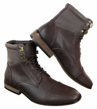 Galax GLX3517 Herr Slim Fit Vintage Retro Sherlock Snörade Smarta Casual Ankelstövlar Läder