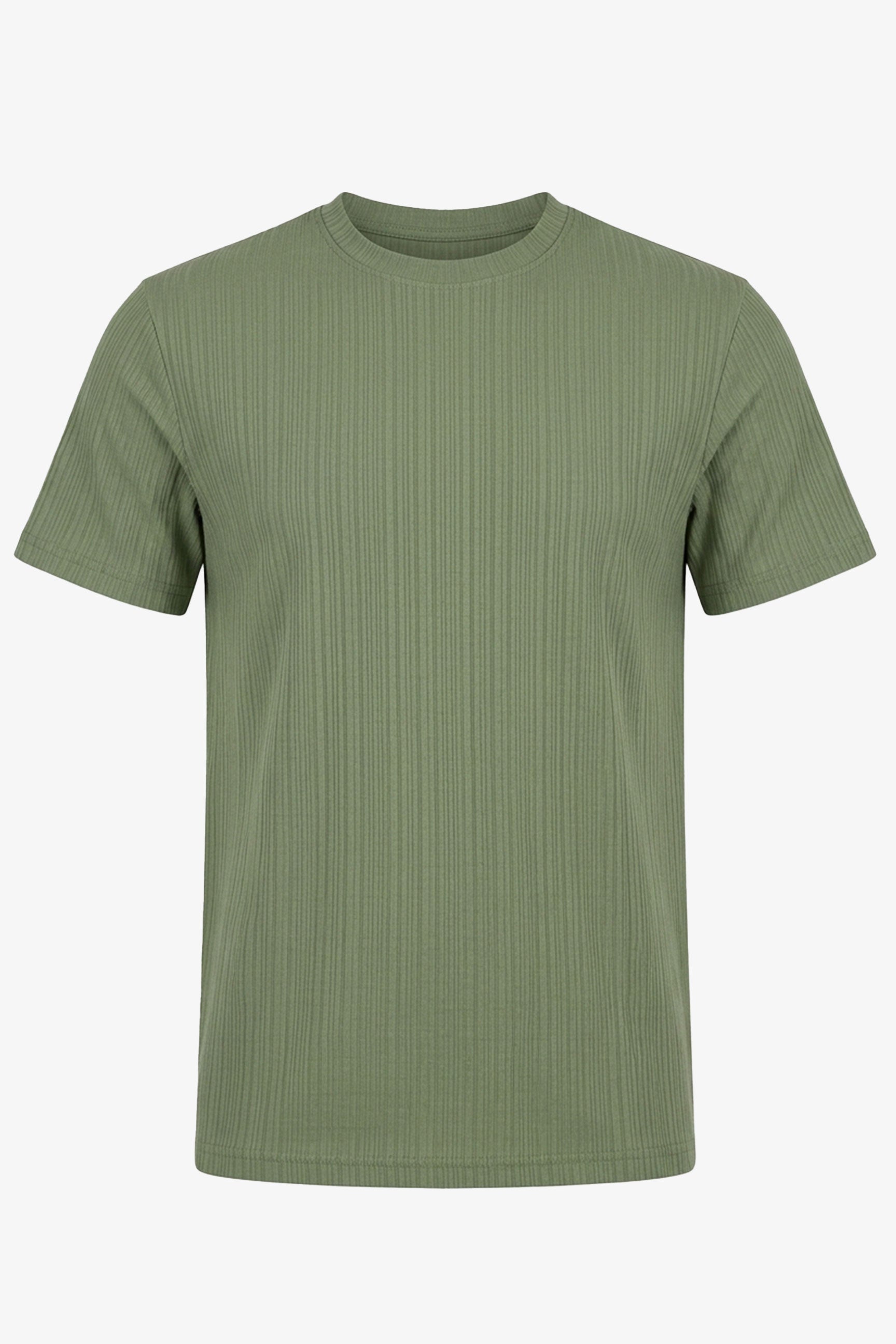 Grön ribbad klassisk t-shirt för män