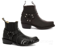Unisex äkta läder biker ankelstövlar rock punk grinders spänne cowboy ridning