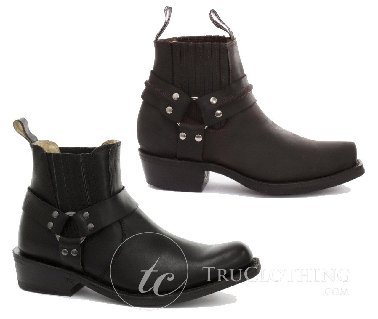 Unisex äkta läder biker ankelstövlar rock punk grinders spänne cowboy ridning