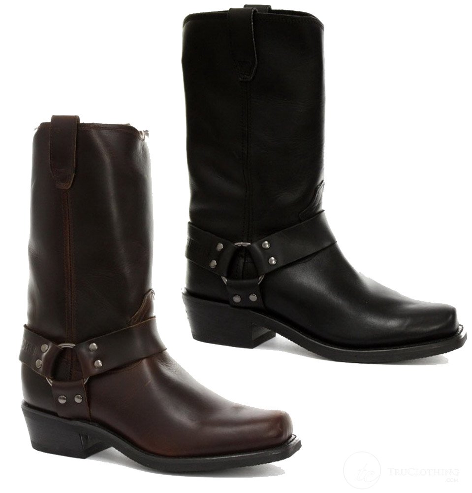Unisex äkta läder Hi Biker stövlar Rock Punk Grinders Buckle Cowboy Riding