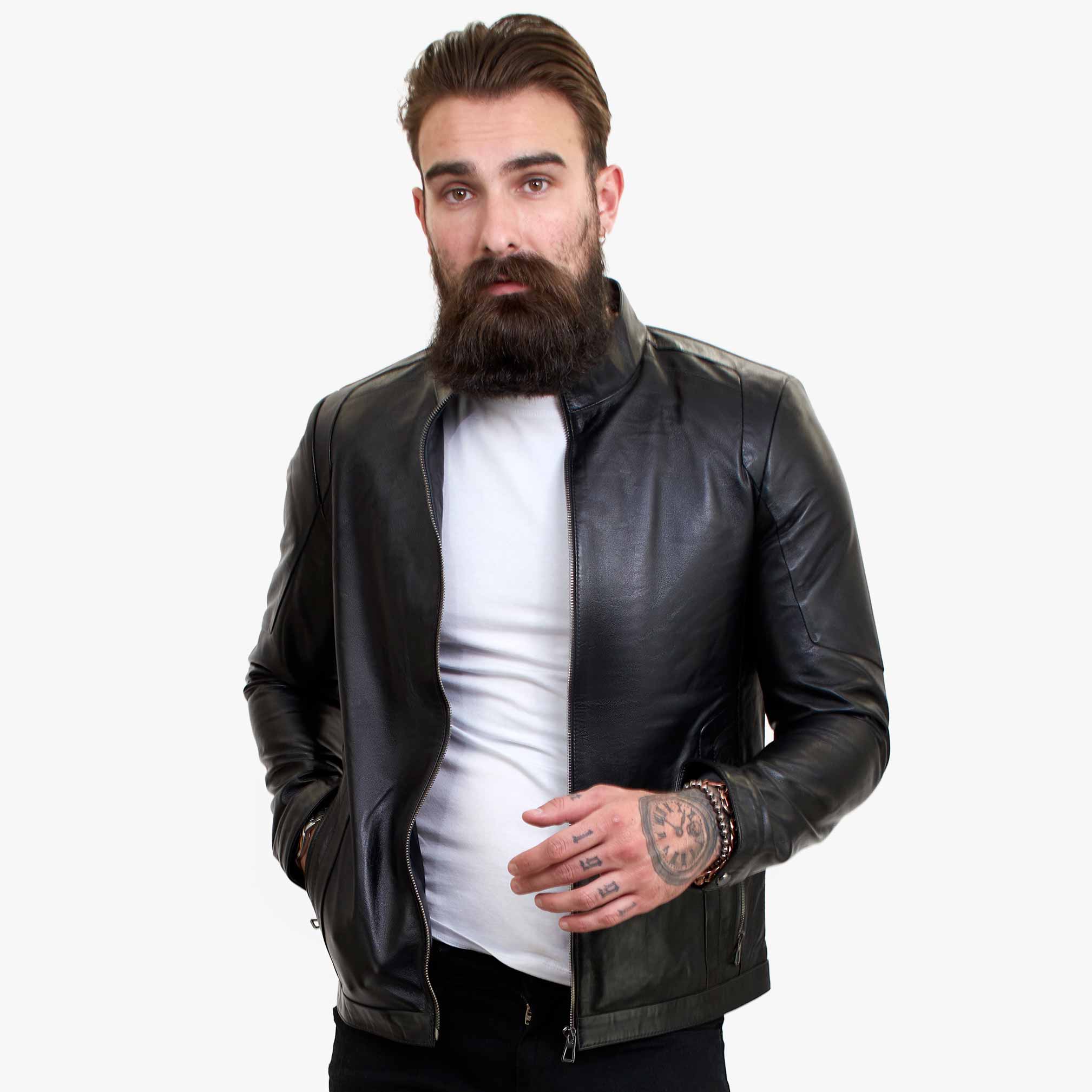 Happy Gentleman B102 - Skräddarsydd Herrjacka i Svart Läder