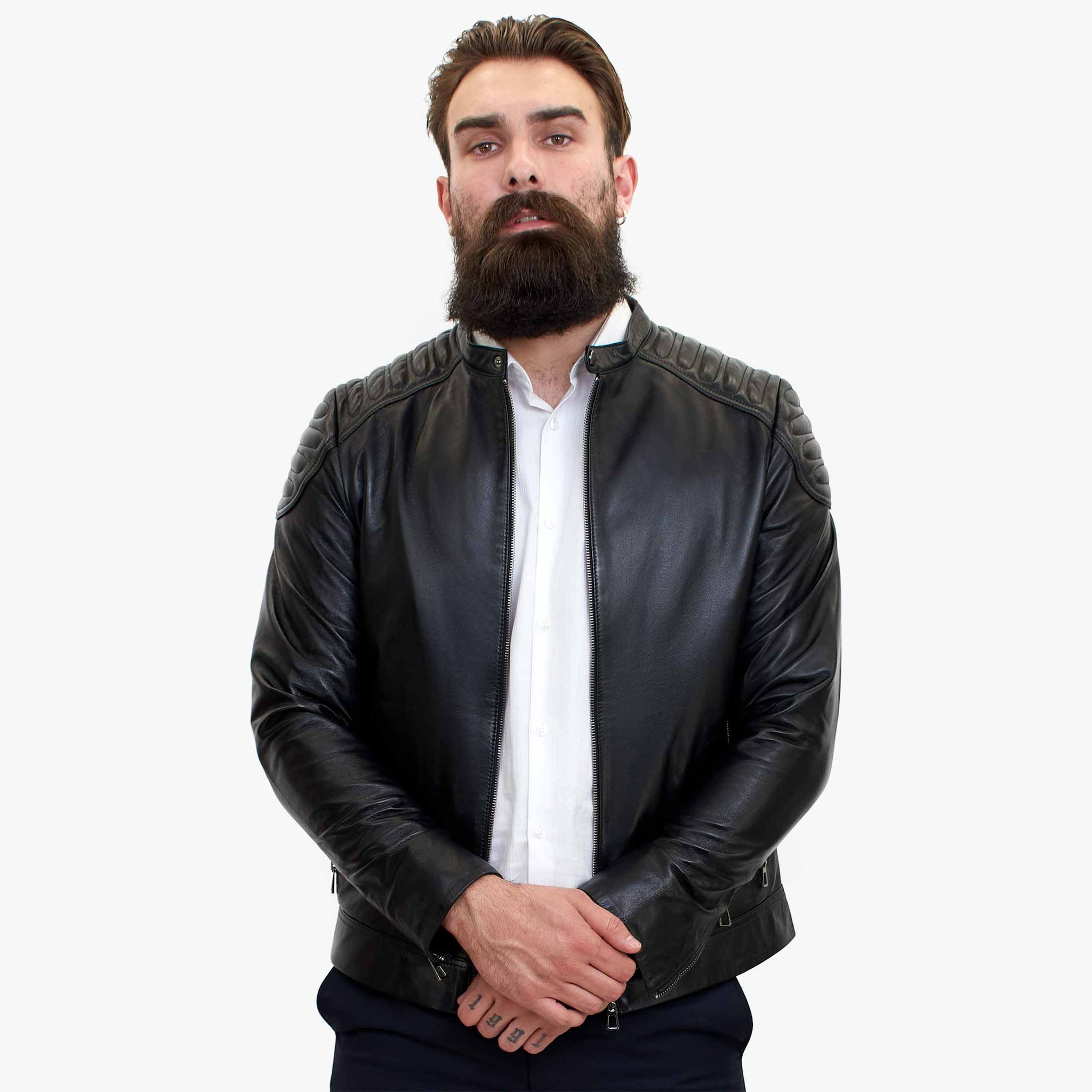 Happy Gentleman B110 - Äkta svart läderjacka för män - Slim fit