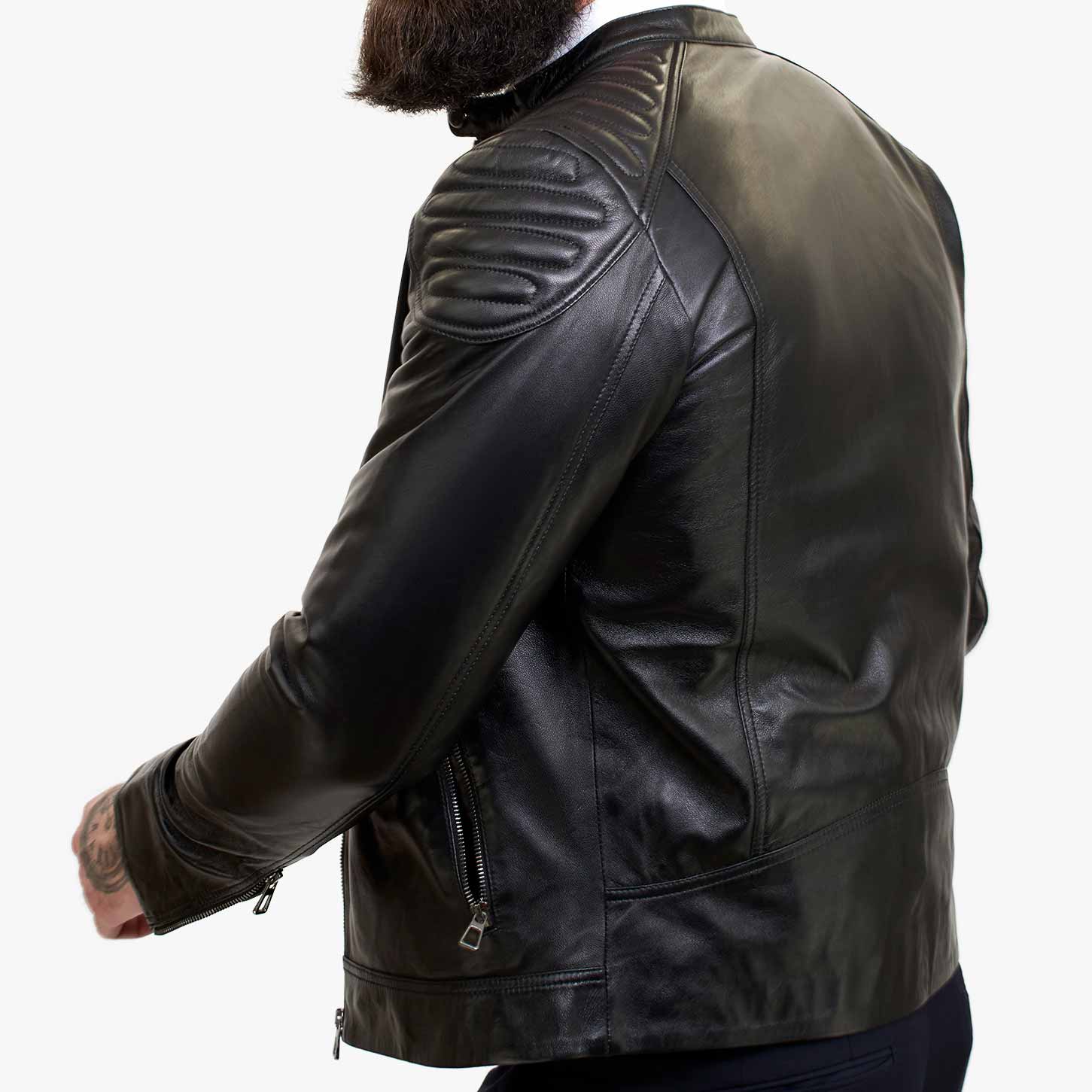 Happy Gentleman B110 - Äkta svart läderjacka för män - Slim fit
