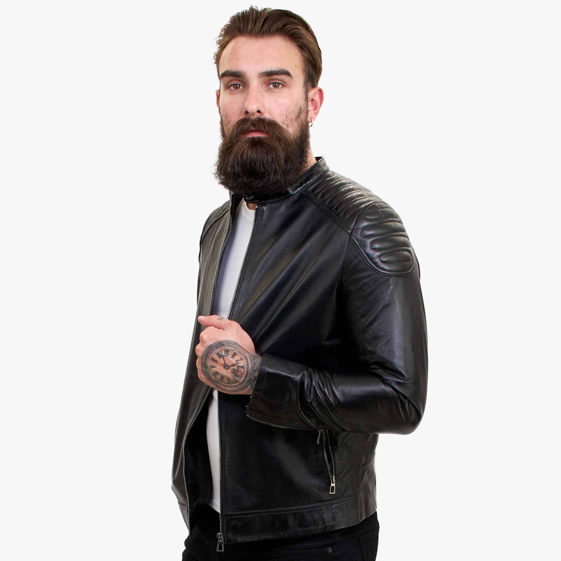 Happy Gentleman B110 - Äkta svart läderjacka för män - Slim fit