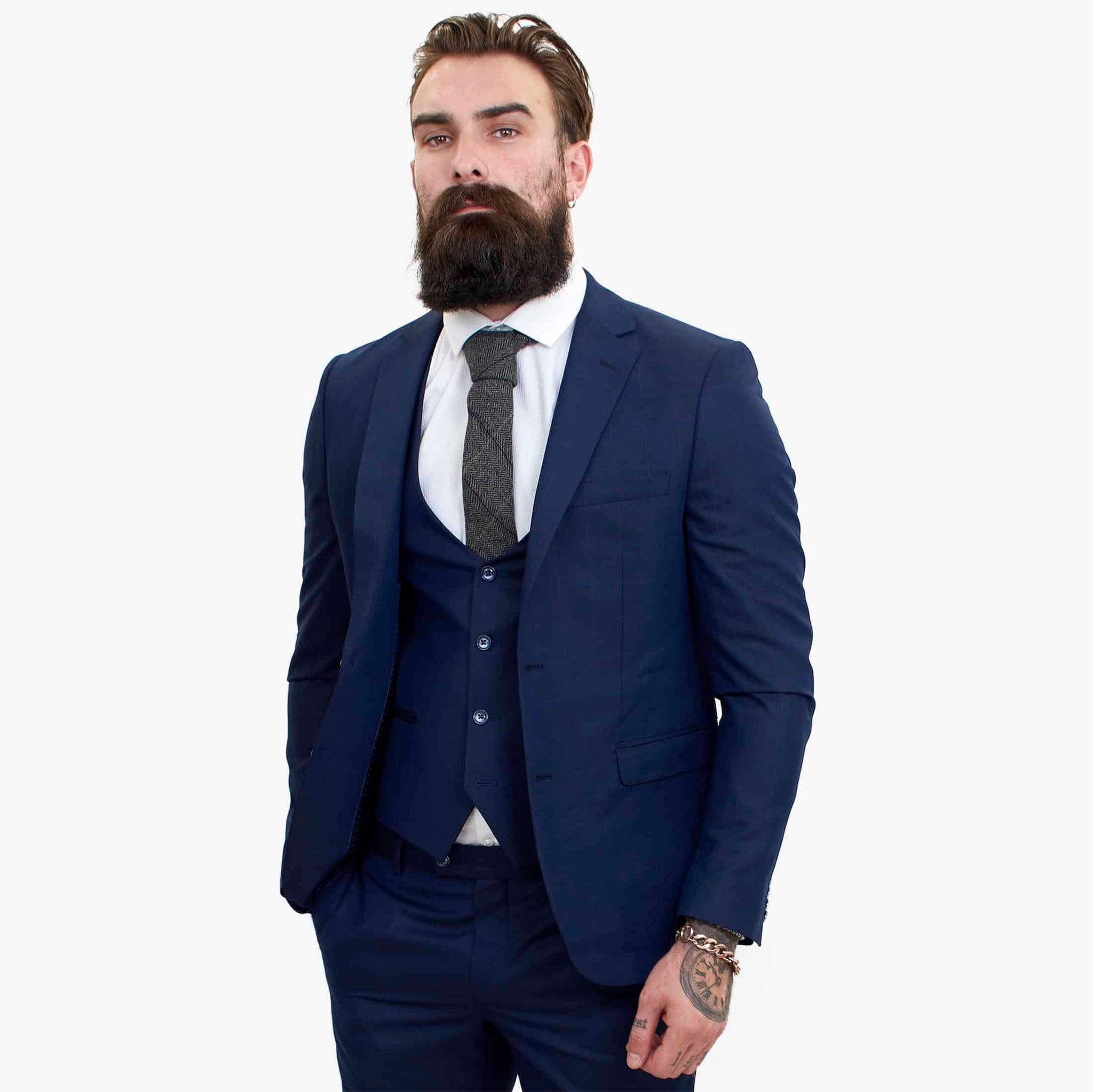 Happy Gentleman BELLO Marinblå 3-delad kostym i ull, skräddarsydd passform