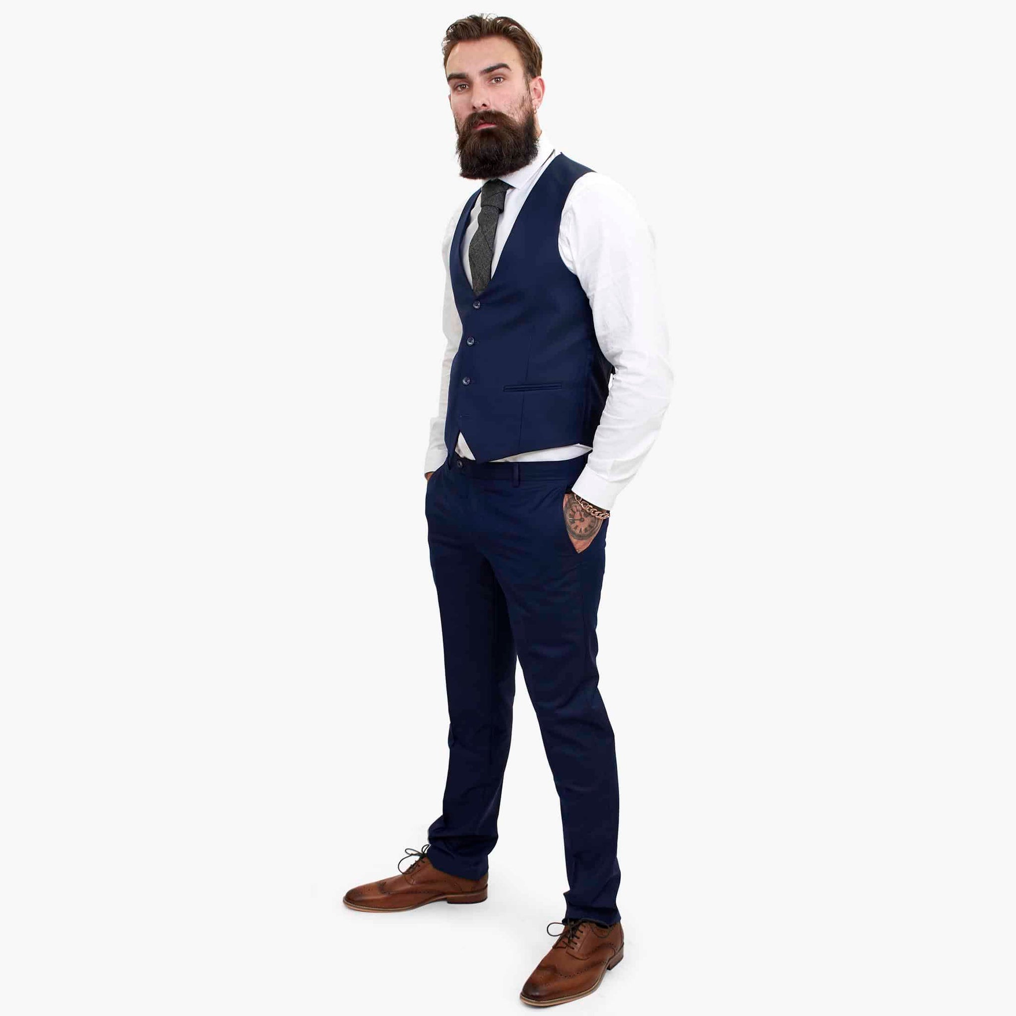 Happy Gentleman BELLO Marinblå 3-delad kostym i ull, skräddarsydd passform