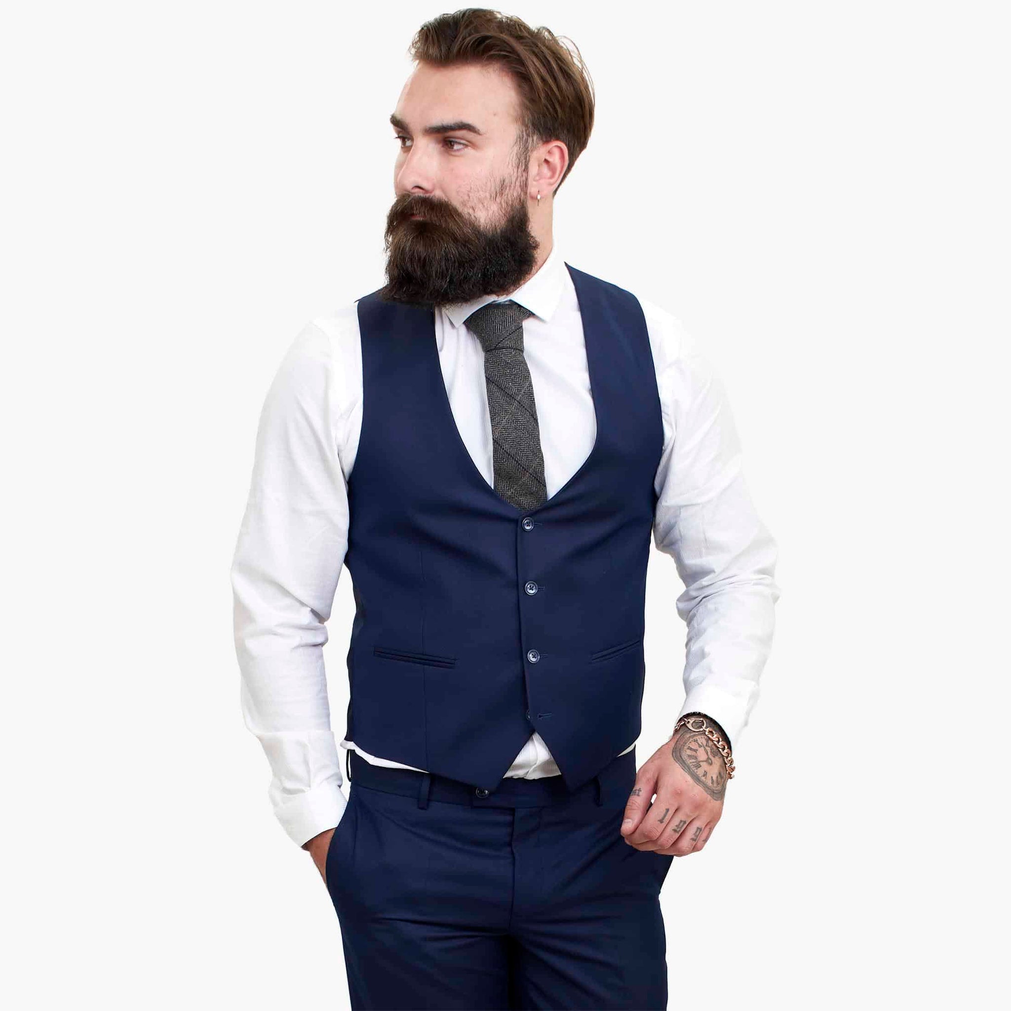 Happy Gentleman BELLO Marinblå 3-delad kostym i ull, skräddarsydd passform