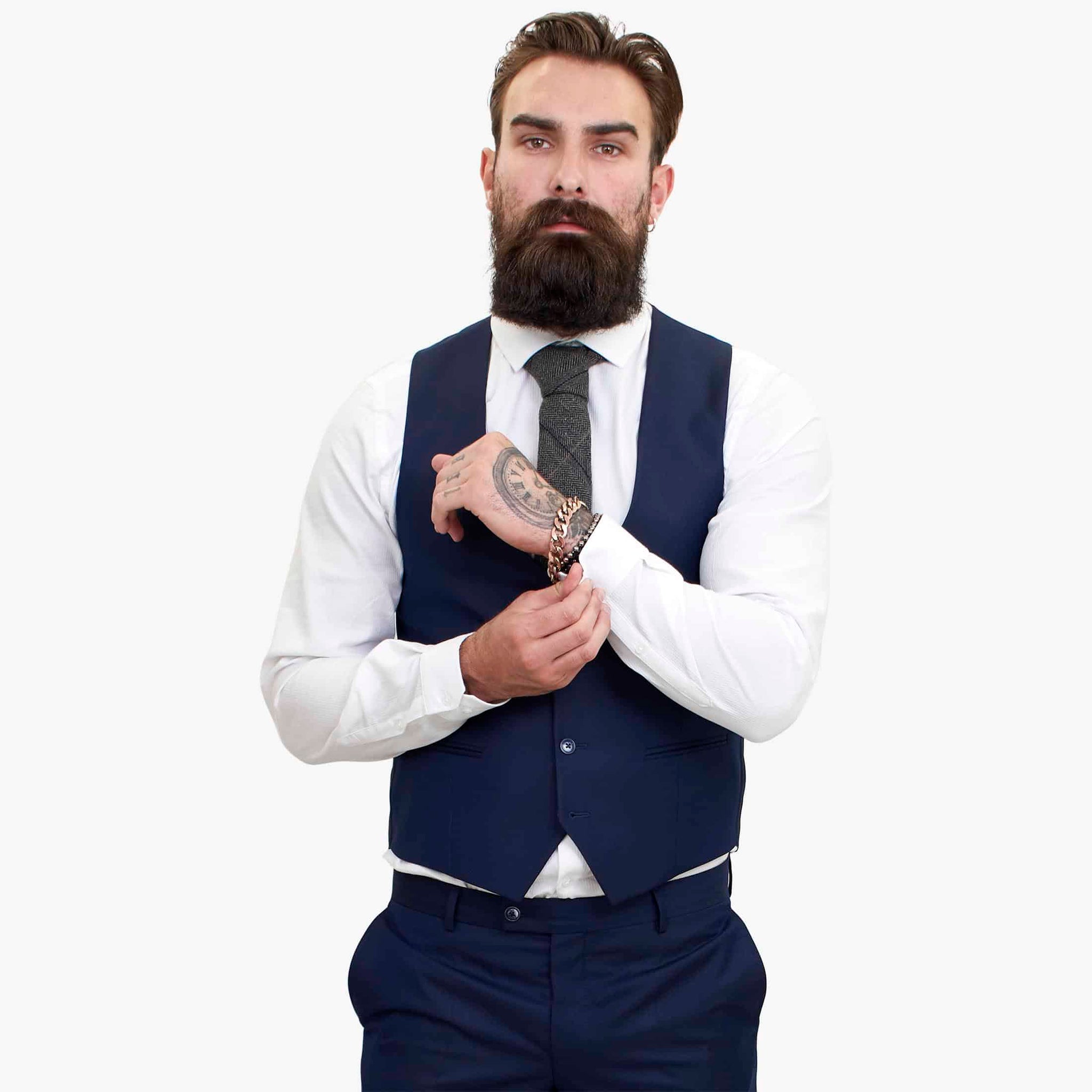 Happy Gentleman BELLO Marinblå 3-delad kostym i ull, skräddarsydd passform