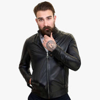 Happy Gentleman B107 - Svart läderjacka i ren stil för män - Slim fit