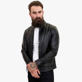 Happy Gentleman B107 - Svart läderjacka i ren stil för män - Slim fit