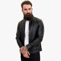 Happy Gentleman B107 - Svart läderjacka i ren stil för män - Slim fit
