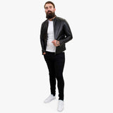 Happy Gentleman B107 - Svart läderjacka i ren stil för män - Slim fit