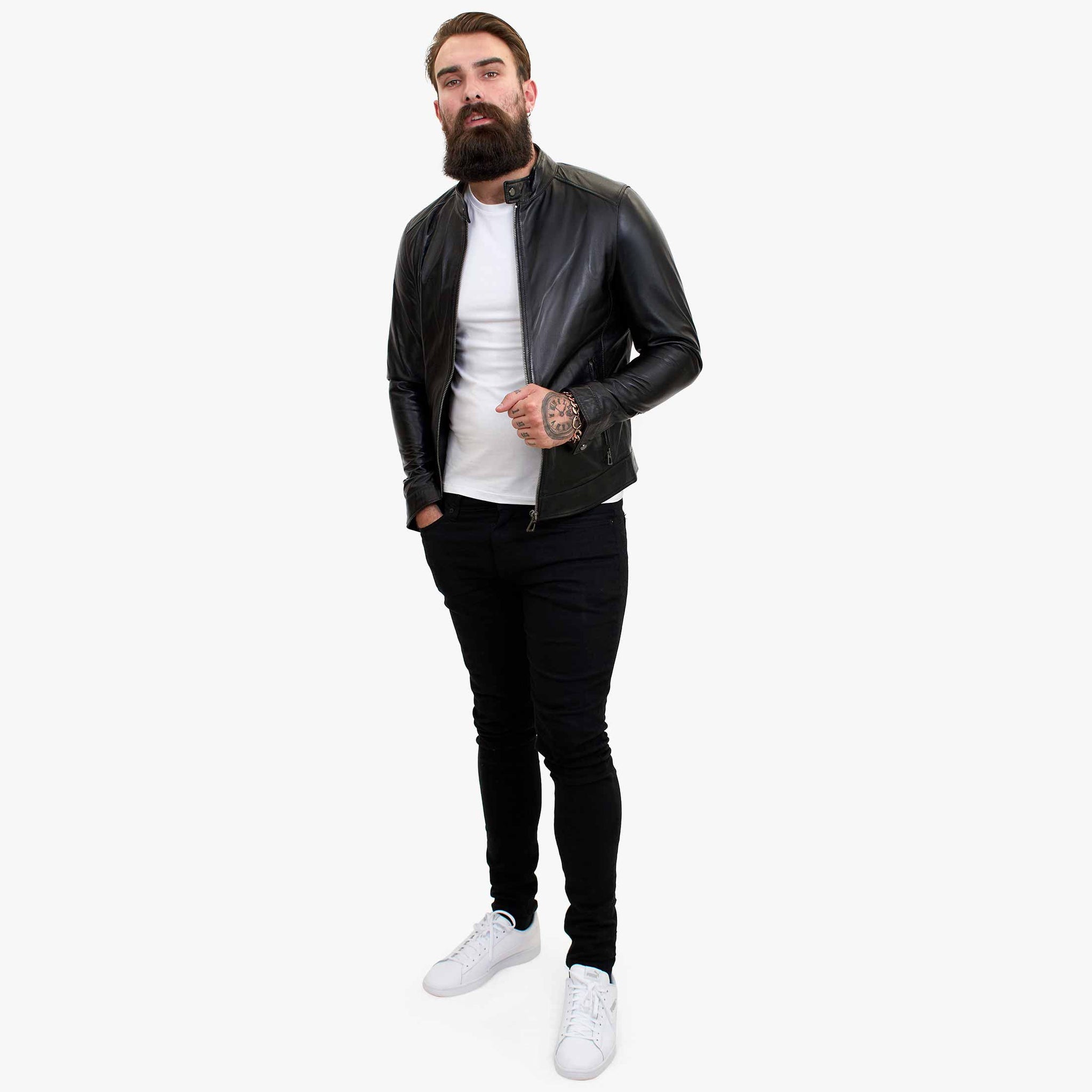 Happy Gentleman B107 - Svart läderjacka i ren stil för män - Slim fit