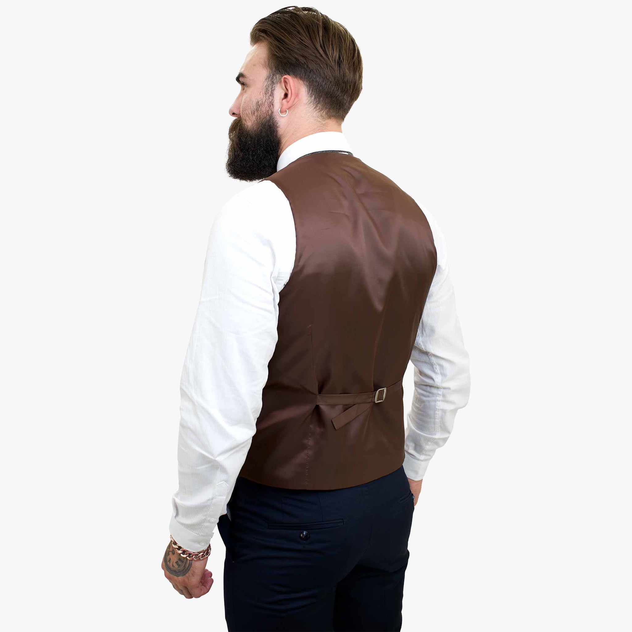 Happy Gentleman ELEGANTE ullkostym i tre delar med kontrasterande brun väst