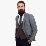 Happy Gentleman ELEGANTE ullkostym i tre delar med kontrasterande brun väst