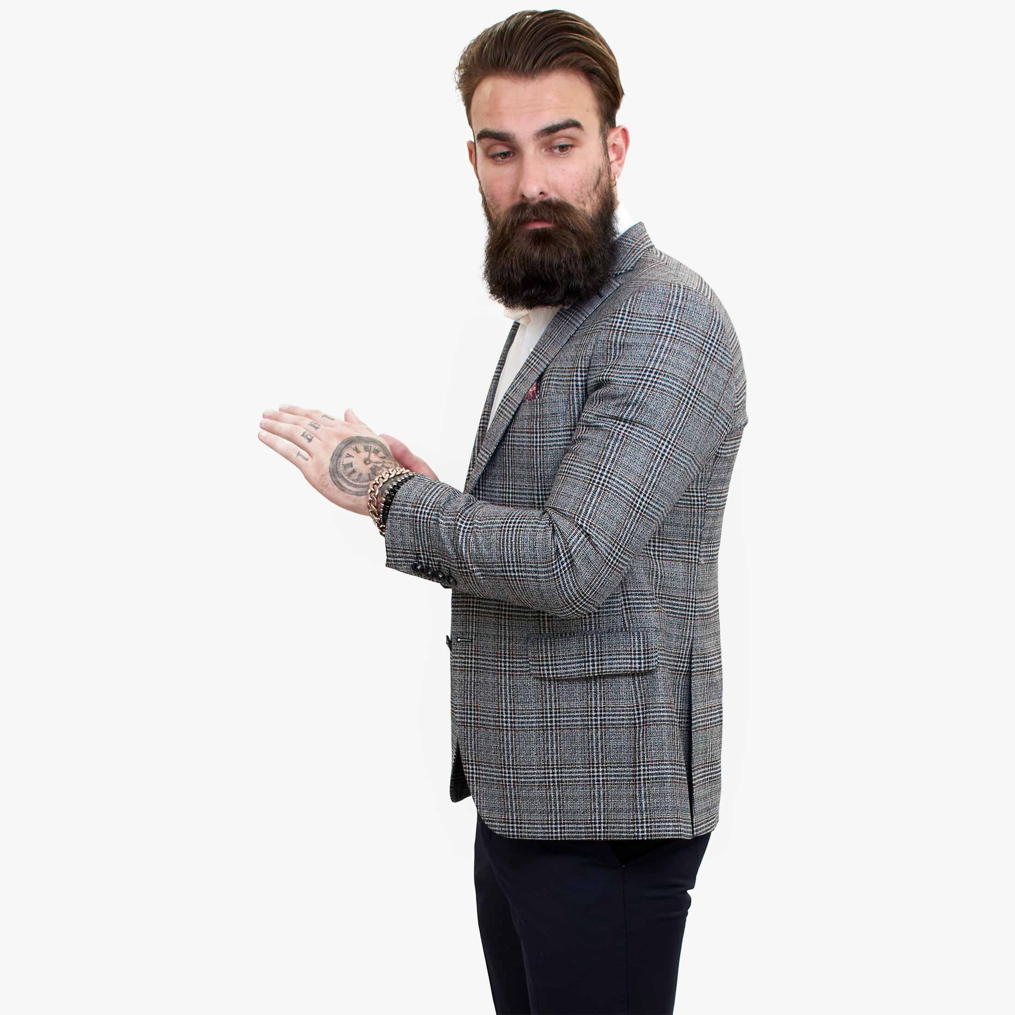 Happy Gentleman ELEGANTE ullkostym i tre delar med kontrasterande brun väst