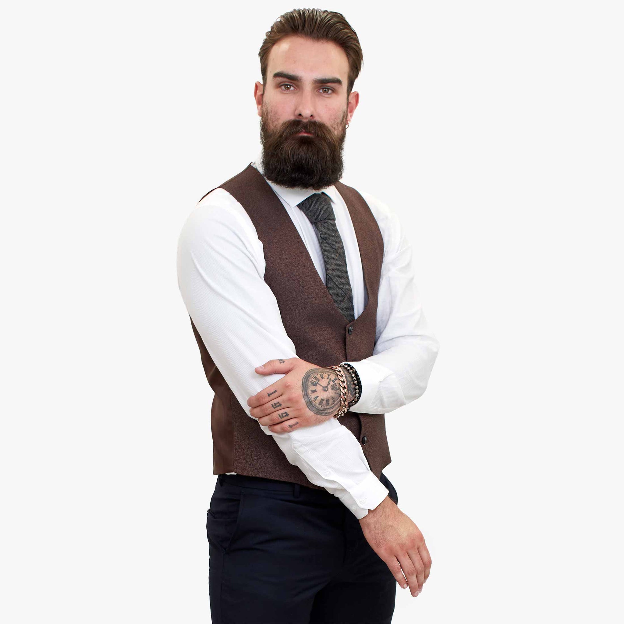 Happy Gentleman ELEGANTE ullkostym i tre delar med kontrasterande brun väst