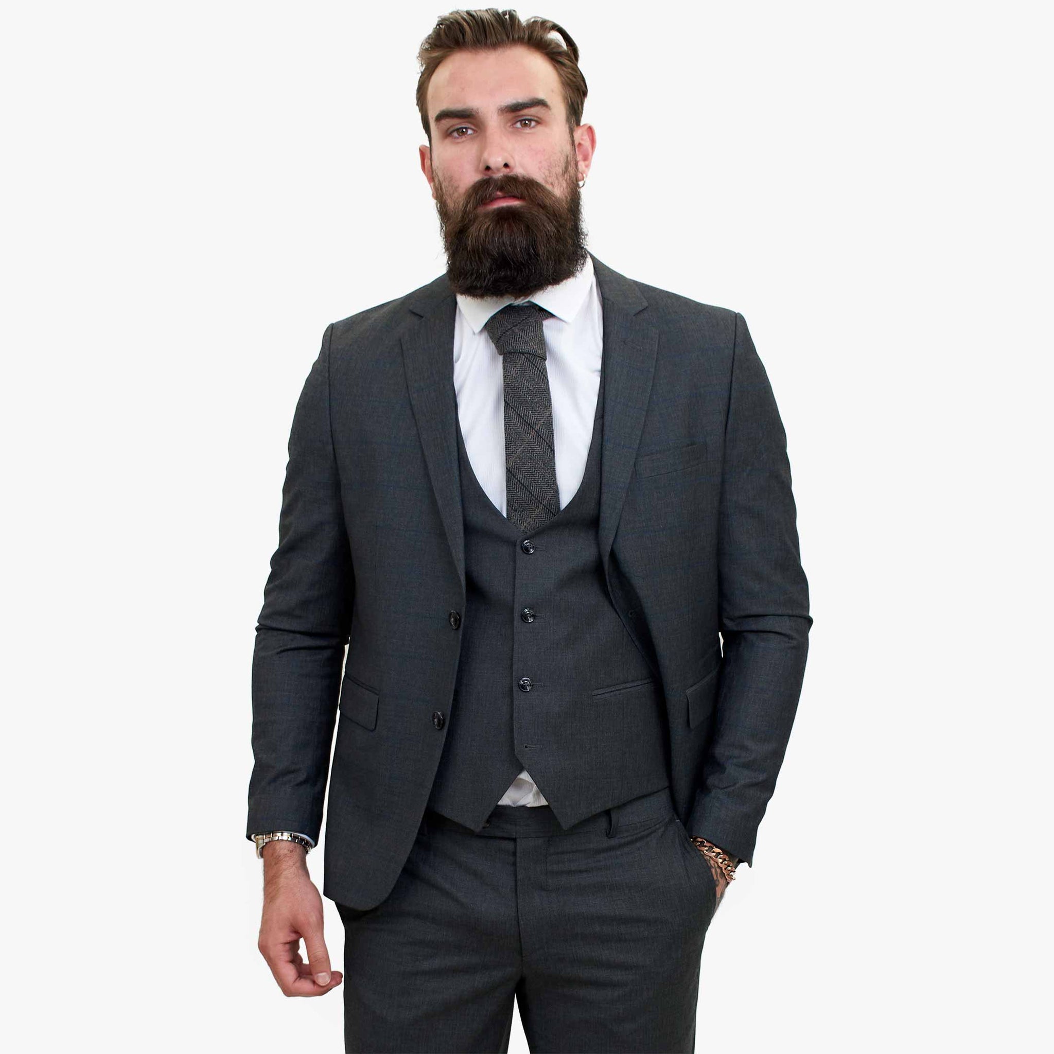Happy Gentleman GRINGO Grå 3-delad kostym i ull