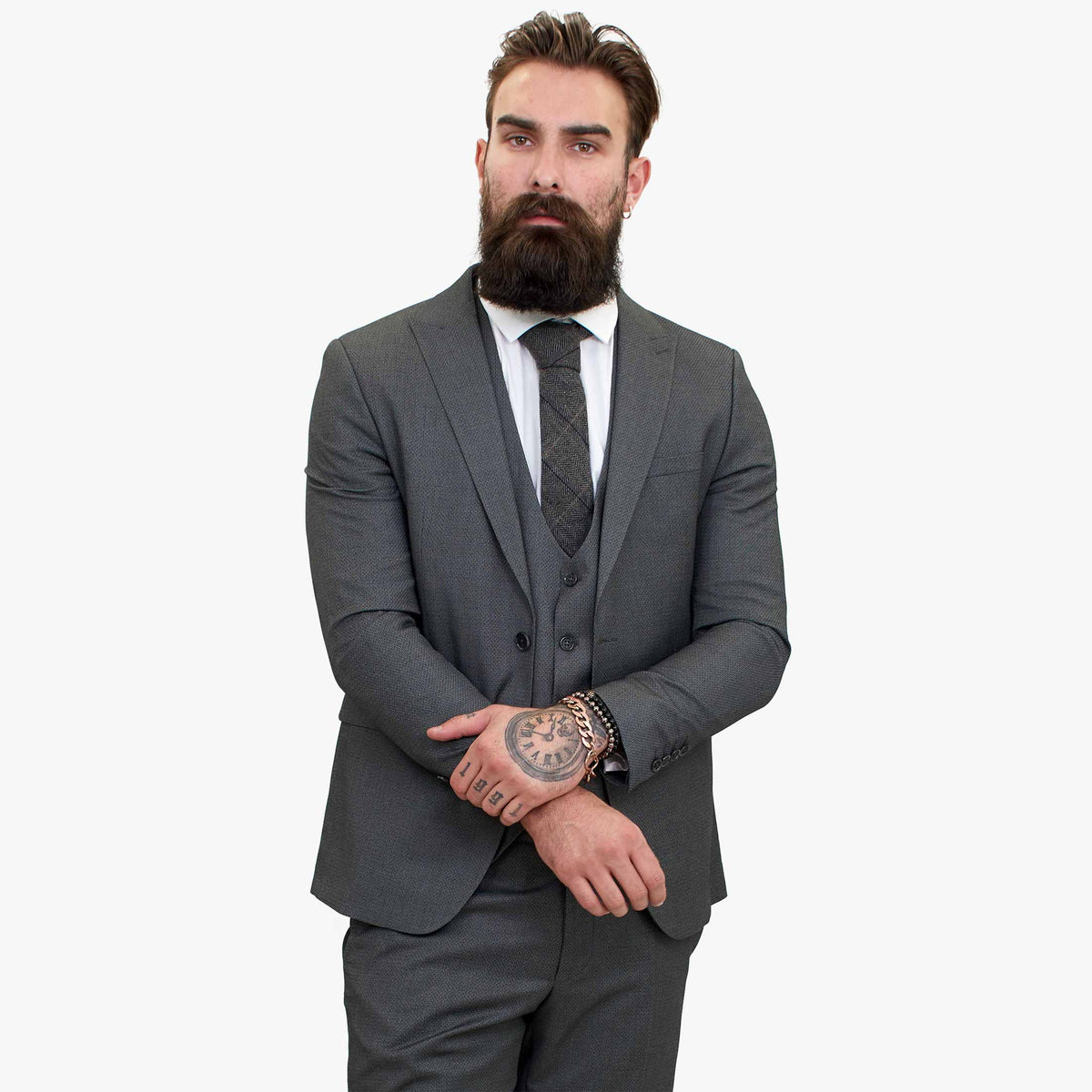 Happy Gentleman MIROLE Grå Skräddarsydd Kostym i 3 Delar med Ylle