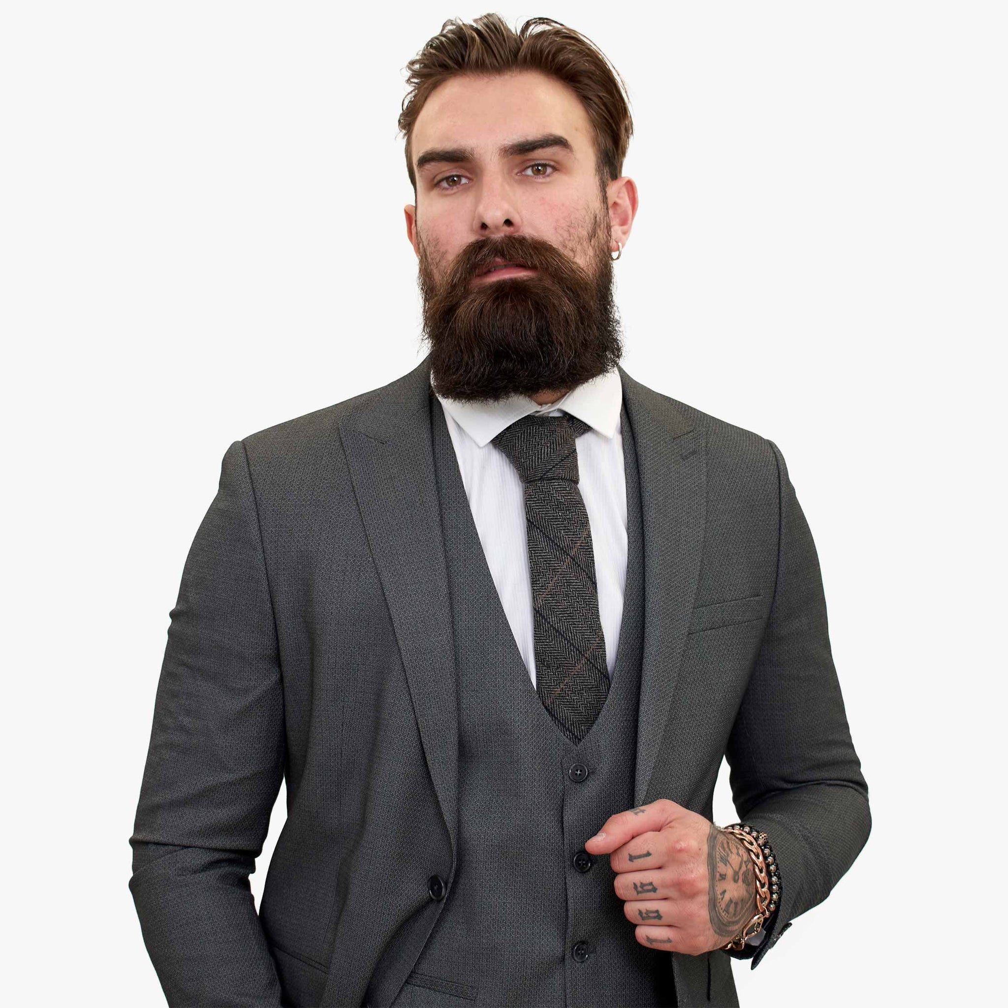 Happy Gentleman MIROLE Grå Skräddarsydd Kostym i 3 Delar med Ylle