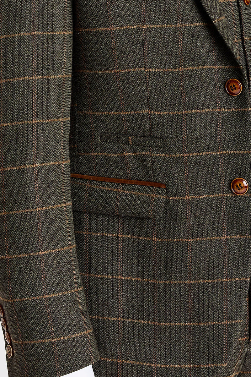 Harris - Grön tweed fiskbensrutig tweedkavaj
