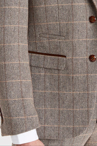 Harris - Tweed Brun Fiskbensrutig Kavaj för Herrar