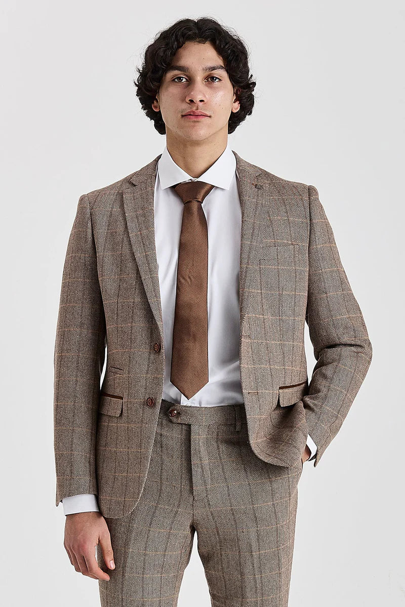 Harris - Tweed Brun Fiskbensrutig Kavaj för Herrar