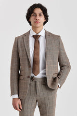 Harris - Tweed Brun Fiskbensrutig Kavaj för Herrar