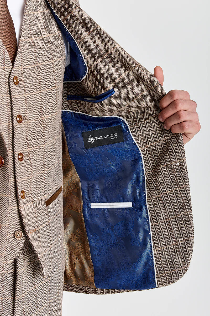 Harris - Tweed Brun Fiskbensrutig Kavaj för Herrar