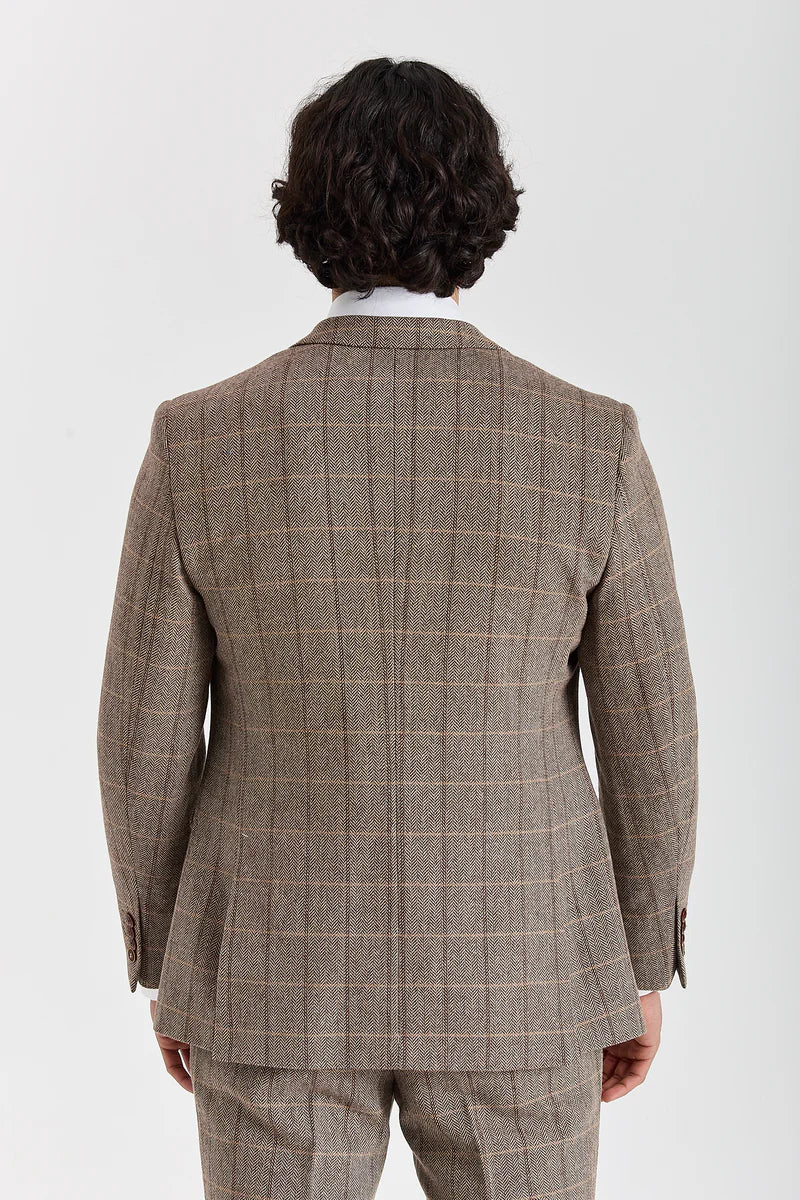 Harris - Tweed Brun Fiskbensrutig Kavaj för Herrar