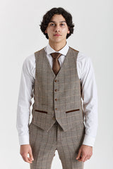 Harris - Tweed Brun Fiskbensrutig Väst för Herrar