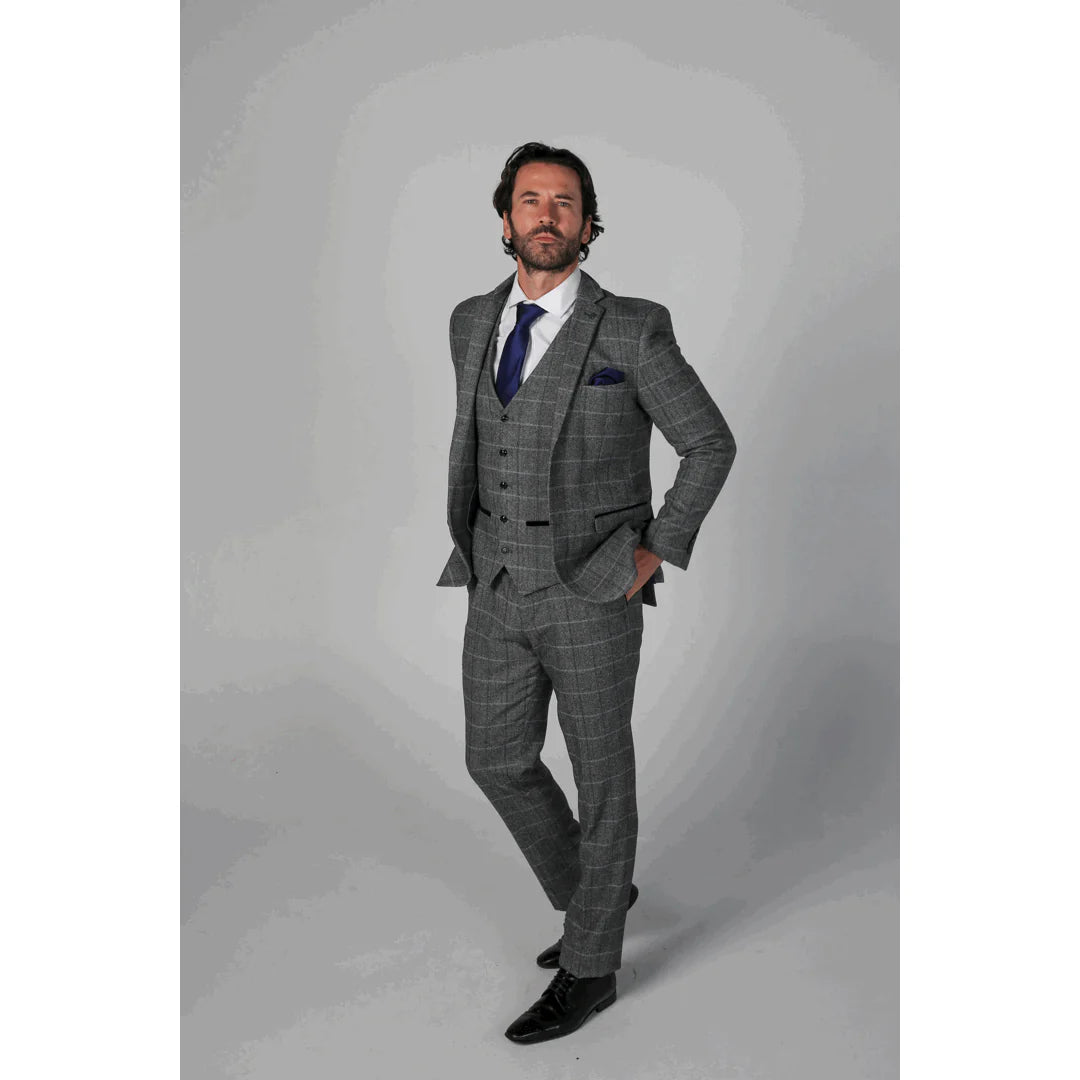 Harris herrkostym i grå 3-delad tweed med klassisk vintagecharm