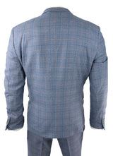 Herrkostym med 3 delar, himmelsblå rutig, ullkänsla, Marc Darcy, skräddarsydd passform, balklänning, Harry
