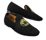 Fiorello HD0112-04 - Herr Svarta Iconic Medusa Slip On Loafers Mockasiner Körskor PU Mocka Italiensk