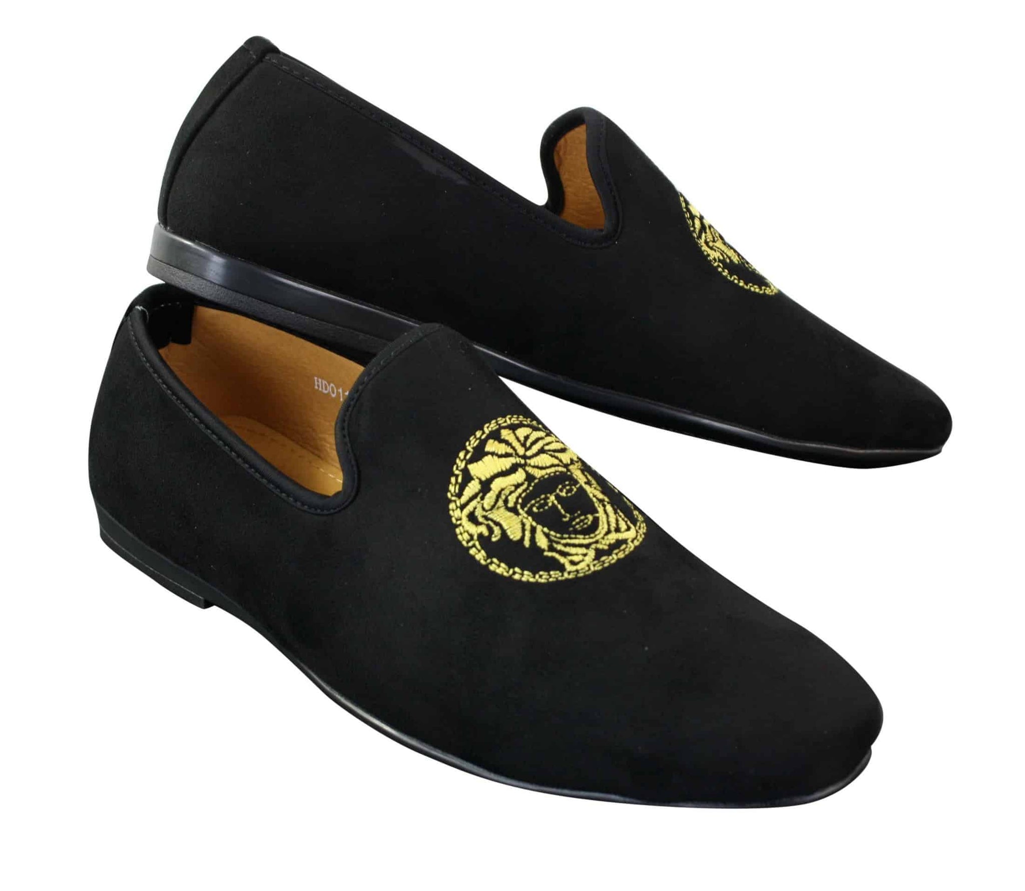 Fiorello HD0112-04 - Herr Svarta Iconic Medusa Slip On Loafers Mockasiner Körskor PU Mocka Italiensk