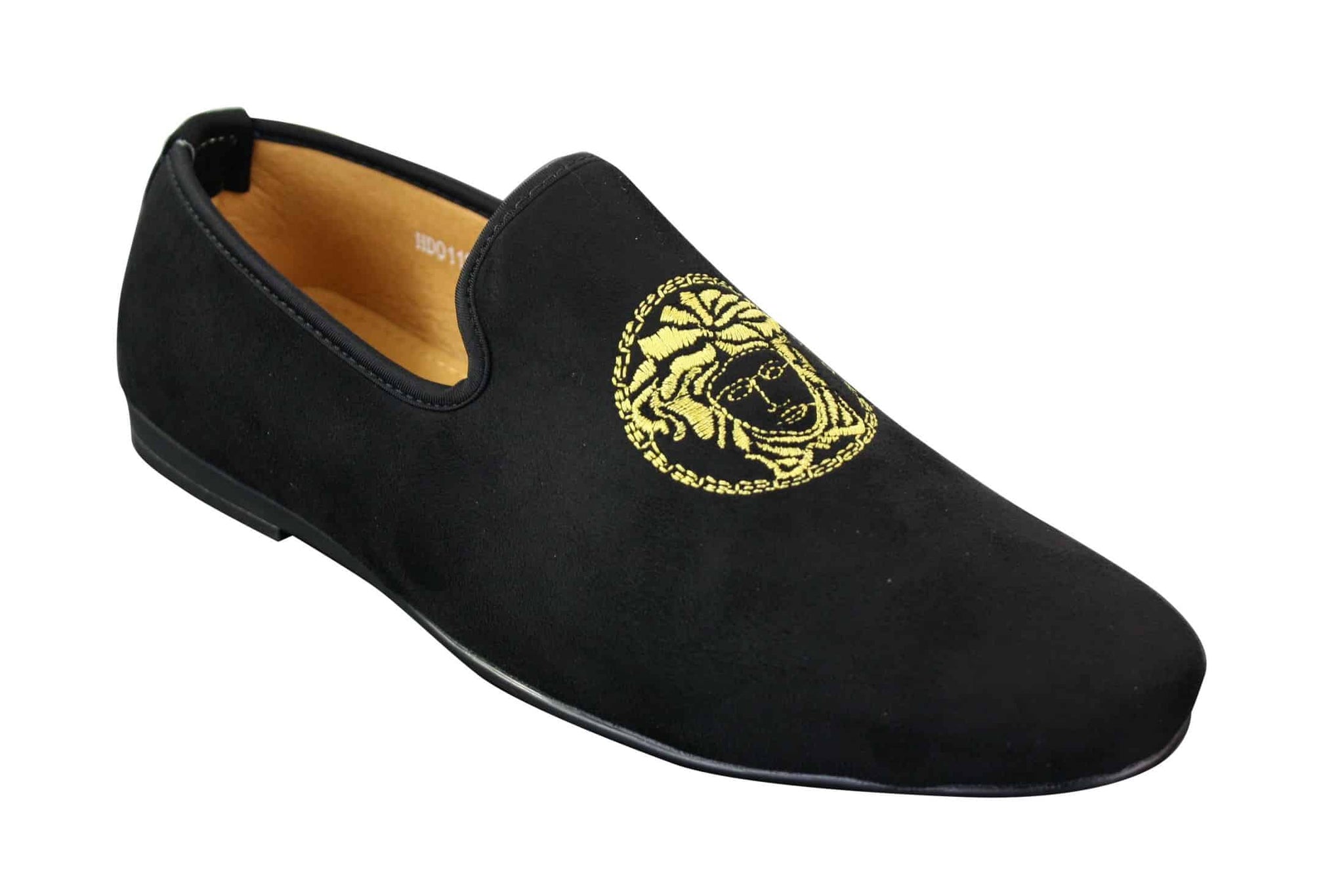 Fiorello HD0112-04 - Herr Svarta Iconic Medusa Slip On Loafers Mockasiner Körskor PU Mocka Italiensk