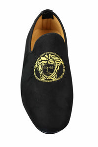 Fiorello HD0112-04 - Herr Svarta Iconic Medusa Slip On Loafers Mockasiner Körskor PU Mocka Italiensk