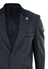 Fiskbensmönstrad Tweed 3/4 Lång Överrock - Antracitgrå