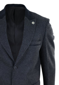Fiskbensmönstrad Tweed 3/4 Lång Överrock - Antracitgrå