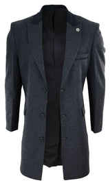 Fiskbensmönstrad Tweed 3/4 Lång Överrock - Antracitgrå