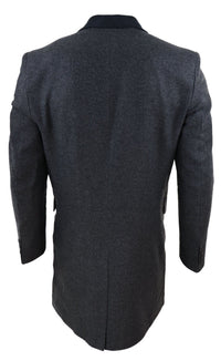 Fiskbensmönstrad Tweed 3/4 Lång Överrock - Antracitgrå