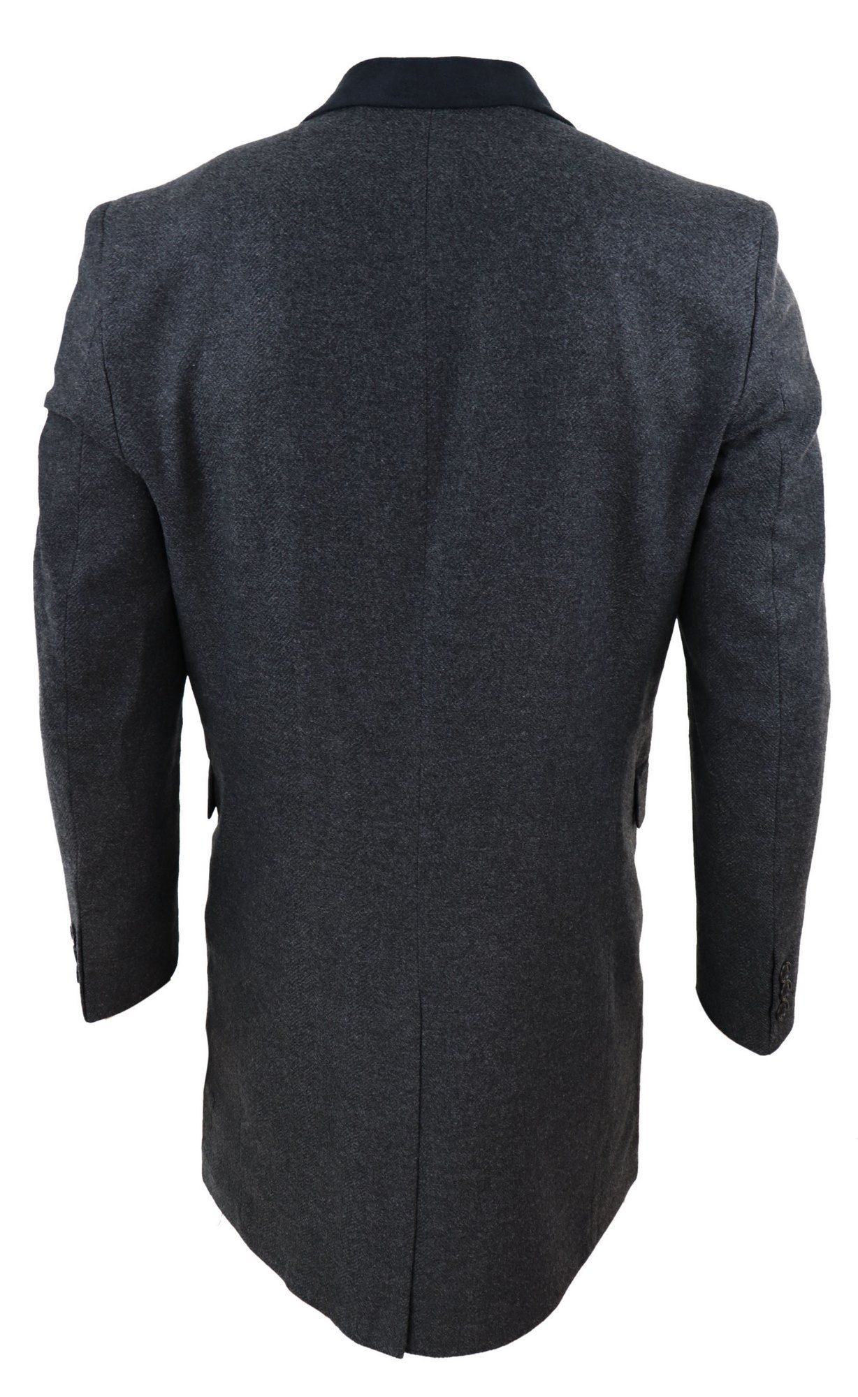 Fiskbensmönstrad Tweed 3/4 Lång Överrock - Antracitgrå