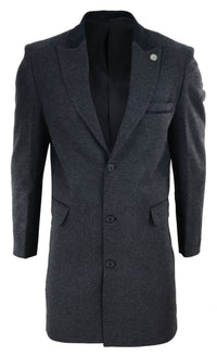 Fiskbensmönstrad Tweed 3/4 Lång Överrock - Antracitgrå