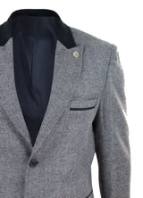 Fiskbensmönstrad tweed 3/4 lång överrock - Grå
