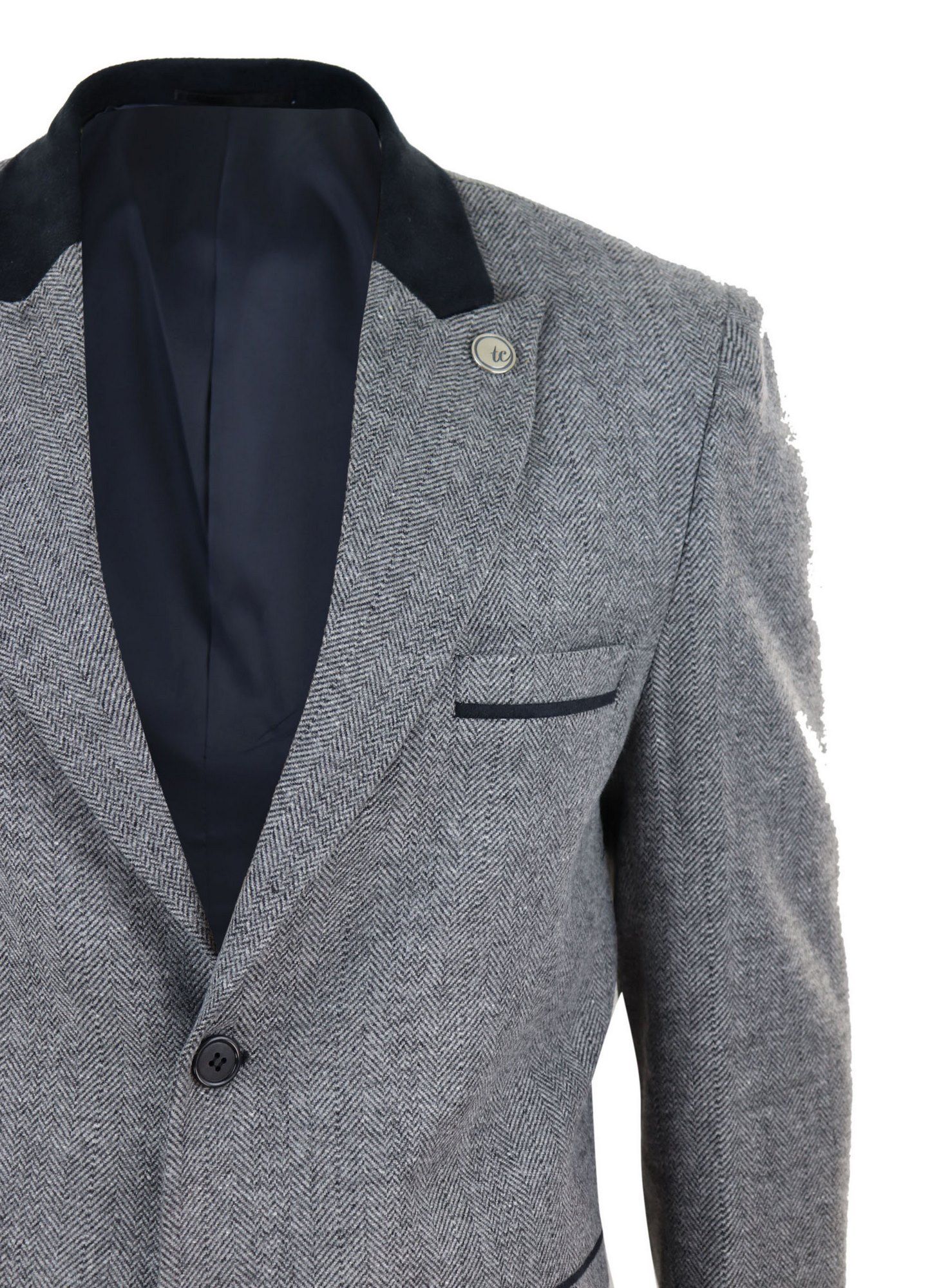 Fiskbensmönstrad tweed 3/4 lång överrock - Grå